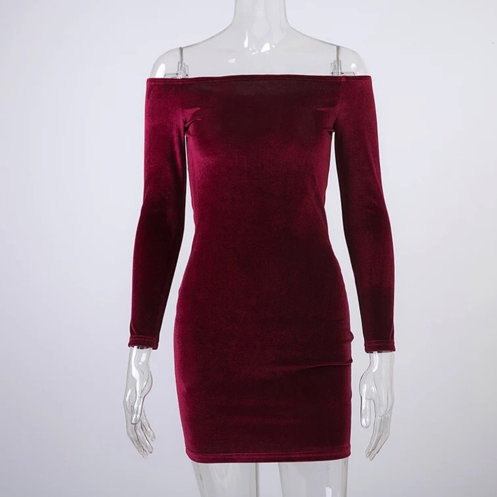 Velvet Long Sleeve Bodycon Dress - Picture 3 of 8